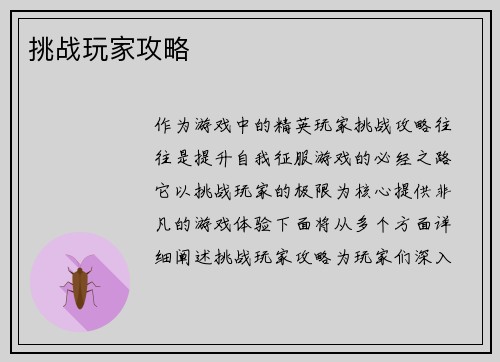 挑战玩家攻略